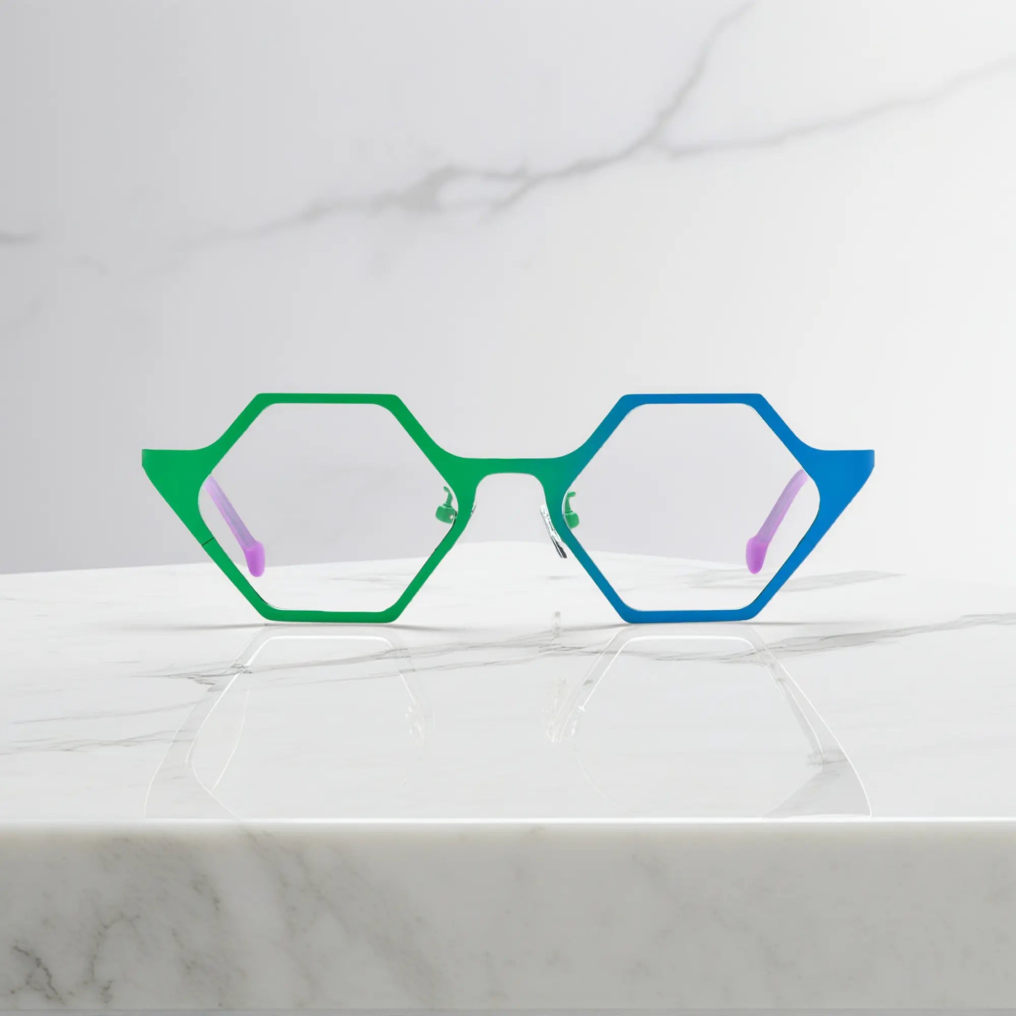 Front view of VoyueLens™ VL185881 in Emerald Wave – green and blue titanium eyeglasses